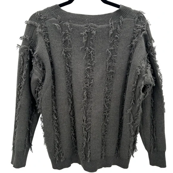 Women's Charcoal Green Boho Grunge Fringe Detail Wool Blend Sweater Size Large‎ - Picture 2 of 6